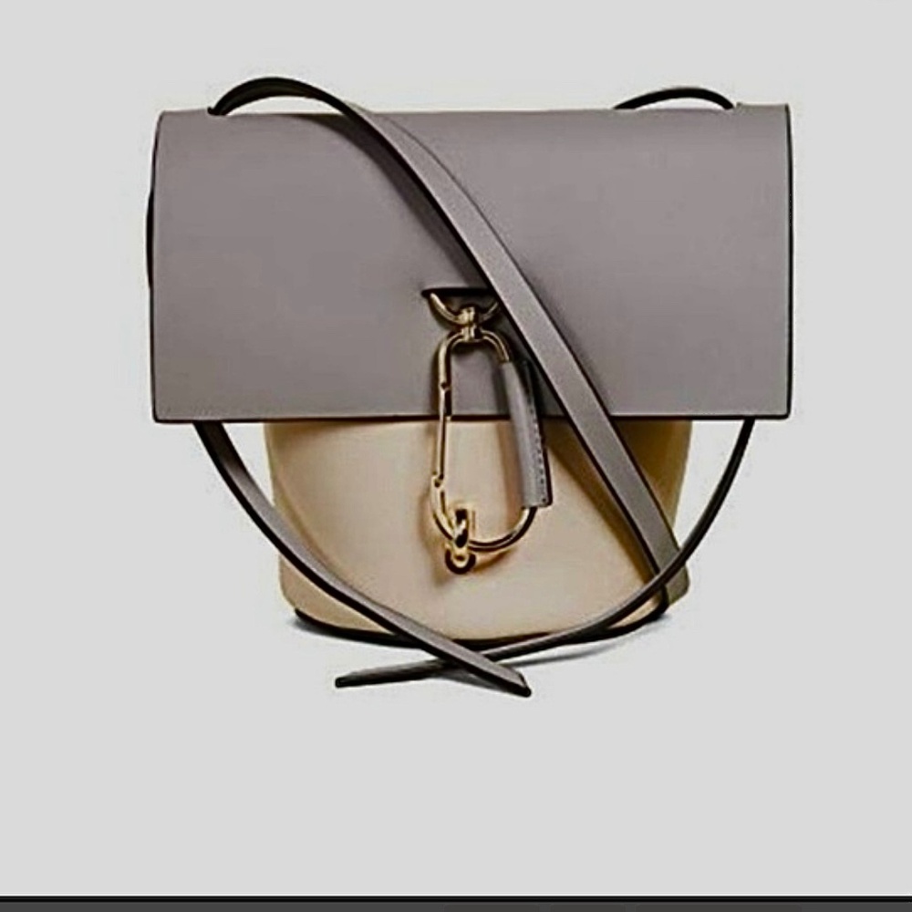 ZAC Zac Posen Belay leather crossbody bag color block grey cream khaki EUC